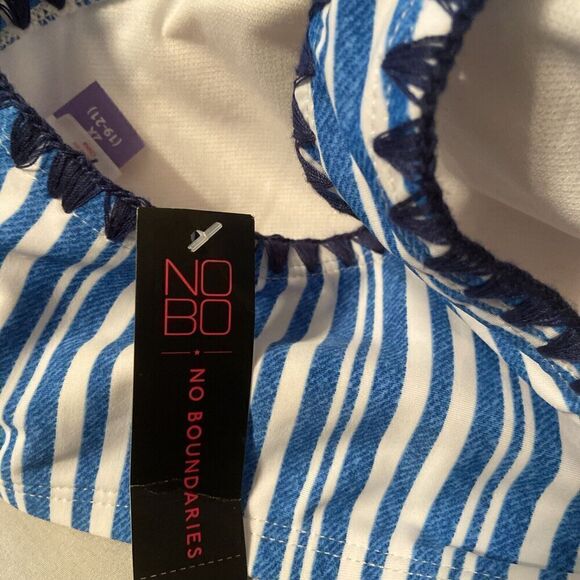 No Boundaries Plus Retro Swim Blue And White Stripes Top, Size 2xl - Picture 6 of 7